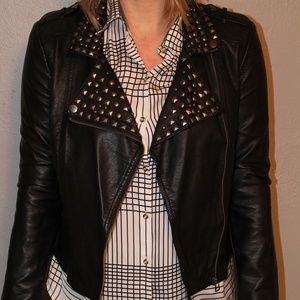 Black Studded Pleather Jacket in